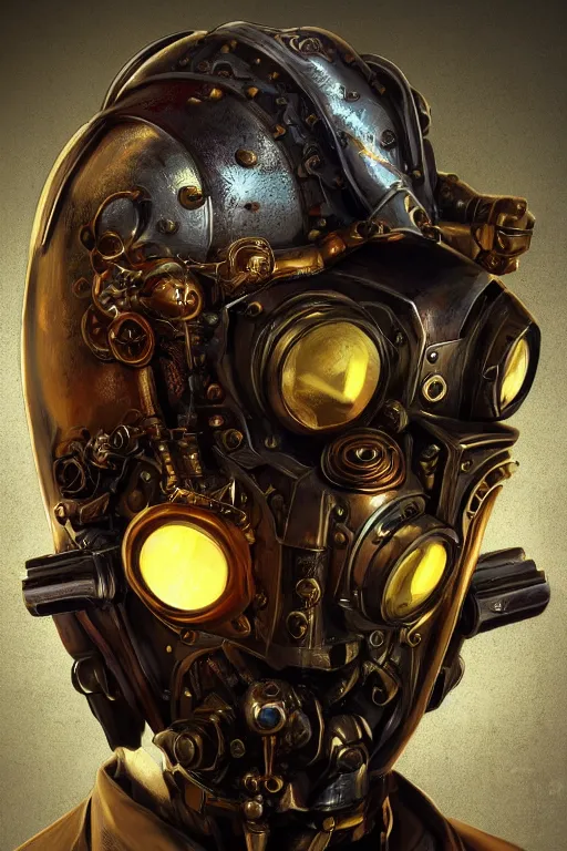 Image similar to steampunk helmet fantasy art mask robot ninja stylized digital illustration sharp focus, elegant intricate digital painting artstation concept art global illumination ray tracing advanced technology chaykin howard and campionpascale and cooke darwyn and davis jack