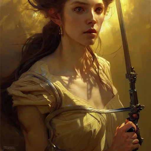 Image similar to highly detailed portrait of a d & d female protagonist. art by donato giancola, eugene delacroix, ruan jia, carl larsson, peter mohrbacher. trending on artstation, intricate details, energetic composition, golden ratio, concept art, illustration, elegant art, global illumination