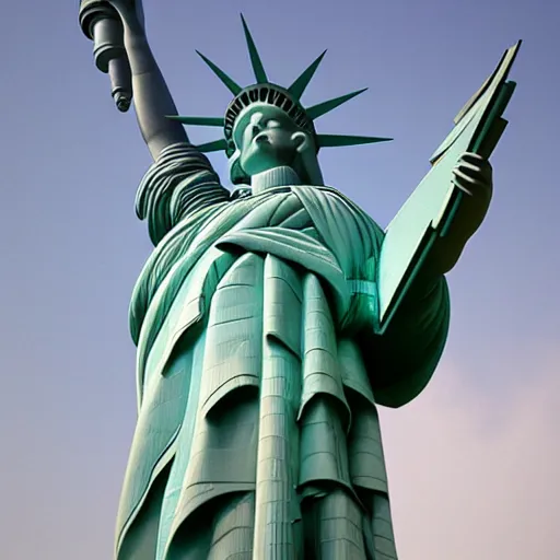 Image similar to photo of the statue of liberty as a chinese in beijing, coper cladding
