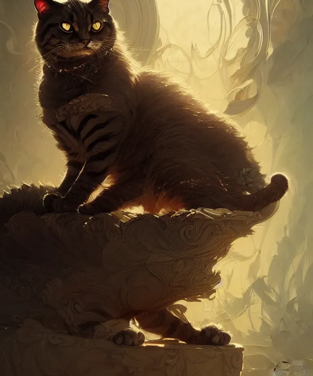 Image similar to A very angry cat, fantasy, intricate, elegant, highly detailed, digital painting, artstation, concept art, smooth, sharp focus, illustration, art by artgerm and greg rutkowski and alphonse mucha