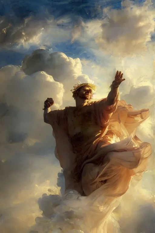 Image similar to beautiful detailed expressive impressionistic oil painting portrait of ancient roman god emperor steve buscemi ascending into the clouds wearing the civic crown, renaissance painting, art by anders zorn, wonderful masterpiece by greg rutkowski, expressive brush strokes, beautiful cinematic light, american romanticism by greg manchess, jessica rossier