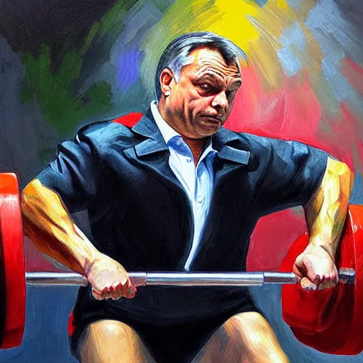 Image similar to viktor orban weightlifting, oil painting