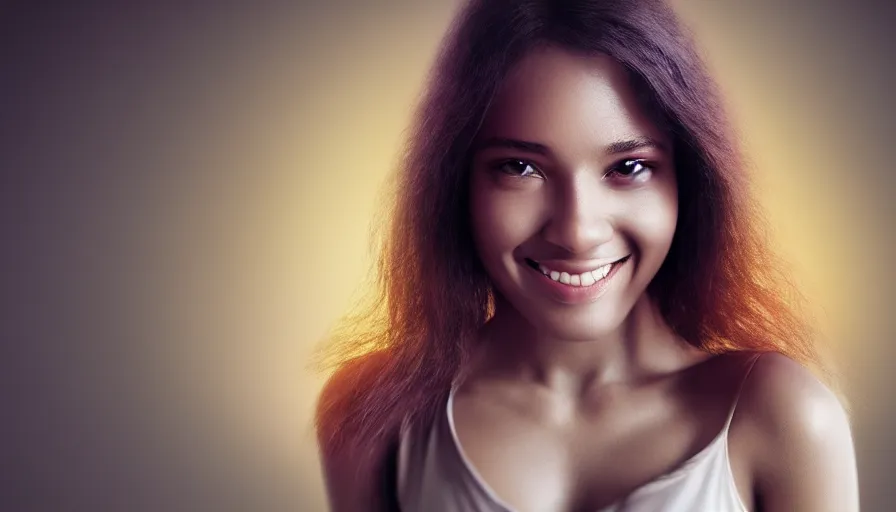 Prompt: portrait of a beatuiful smiling woman with nice features, fantasy, kind vibe, looking into the camera, studio photography, studio lighting, realistic render, octane render, 4 k, 8 k, face in focus