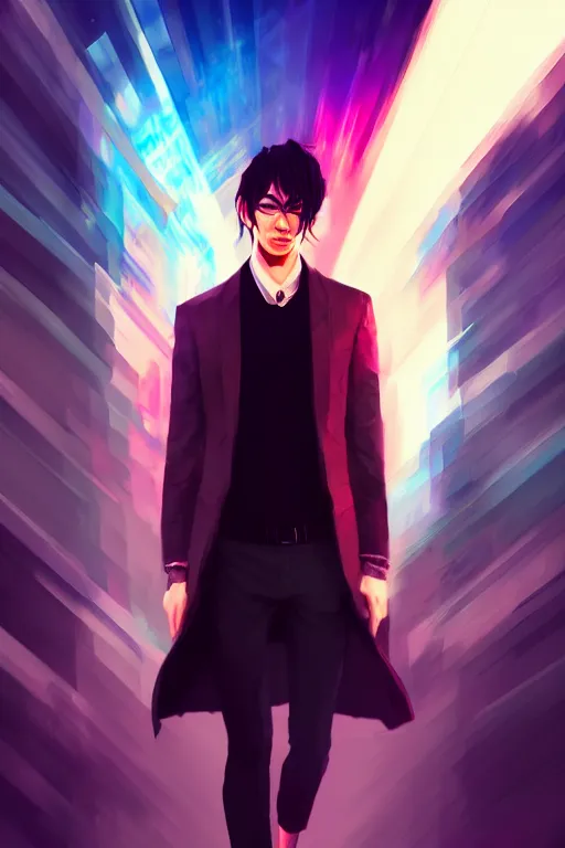 Image similar to a man looks like kamenashi kazuya, blurred environment background, colorful magic effects, white skin, portrait, male, clothed, sharp focus, digital art, concept art, trending on artstation, dynamic lighting, by emylie boivin and rossdraws