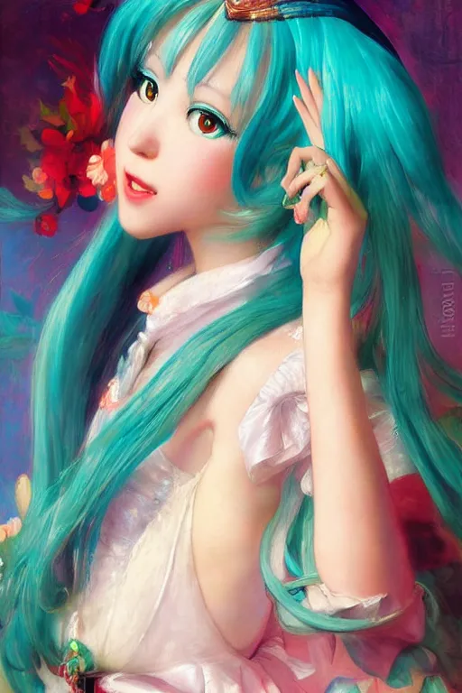 Prompt: hatsune miku by rembrandt and konstantin razumov, psychedelic, vibrant colors