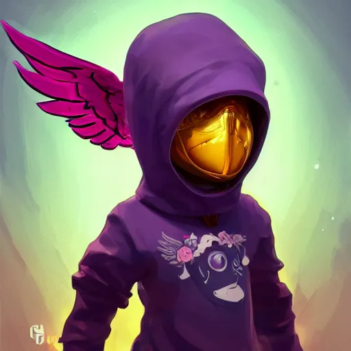 Image similar to baby Angel cherub,wearing angel halo, ski mask, balaclava, wearing angel halo covered face, orange hoodie, hip hop, multiple golden necklaces, fantasy art apex fortnite Video game icon, 2d game art gta5 cover , official fanart behance hd artstation by Jesper Ejsing, by RHADS, Makoto Shinkai and Lois van baarle, ilya kuvshinov, rossdraws