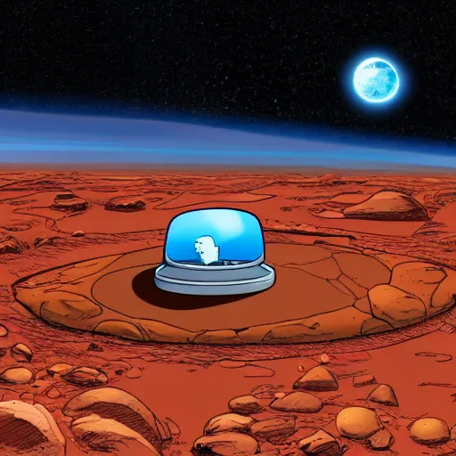 Image similar to dr. Manhattan sitting on Mars thinking, photorealistic