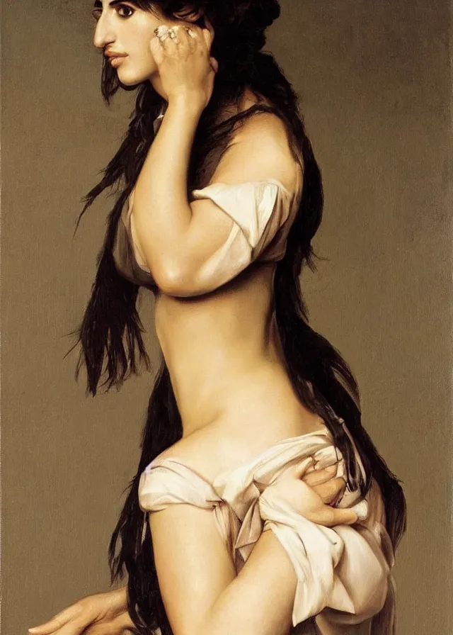 Image similar to portrait of penelope cruz, artwork by caravaggio