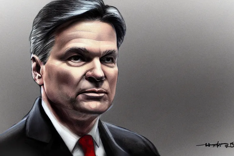 Image similar to fbi director Christopher Wray standing in trial, digital art, cgsociety, artstation