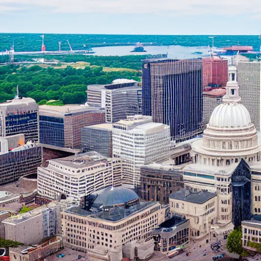 Image similar to madison wisconsin from helicopter eos 5 ds r, iso 1 0 0, f / 8, 1 / 1 2 5, 8 4 mm, postprocessed, bokeh )