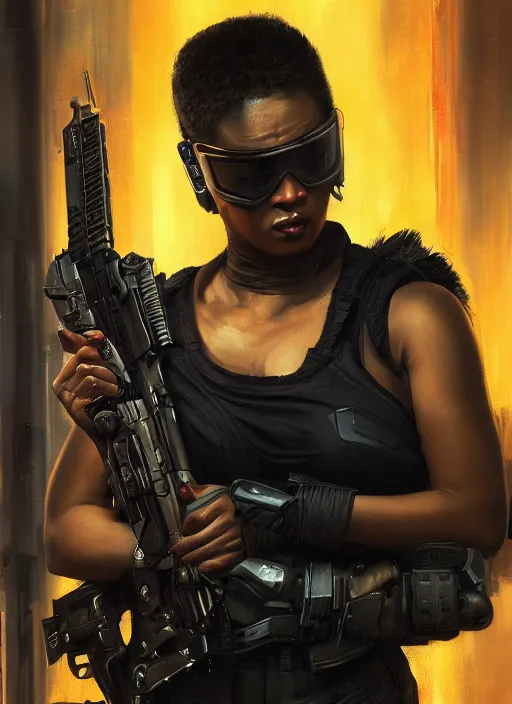 Prompt: black chun li. cyberpunk blackops hacker in a military vest ( blade runner 2 0 4 9, cyberpunk 2 0 7 7 ). orientalist portrait by john william waterhouse and james gurney and theodore ralli and nasreddine dinet, oil on canvas. cinematic, hyper realism, realistic proportions, dramatic lighting, high detail 4 k