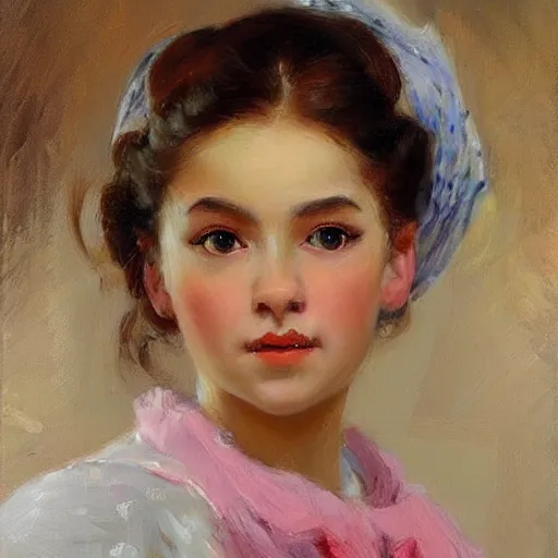 Image similar to Portrait of a chuvash girl, in the style of Konstantin Razumov, face closeup, intricate details, high quality