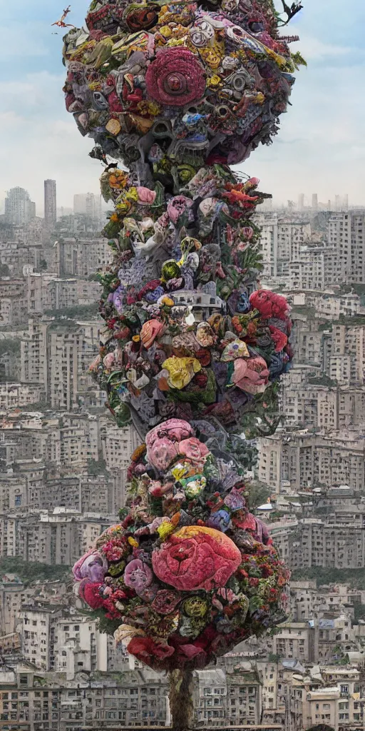 Image similar to colossal grotesque flower made from unfulfilled communist dreams in the middle of abandoned post soviet constructivist cityscape, Stalinist architecture, ultradetailed, Intricate by Hayao Miyazaki and Josan Gonzalez and Makoto Shinkai and Giuseppe Arcimboldo and Wes Anderson