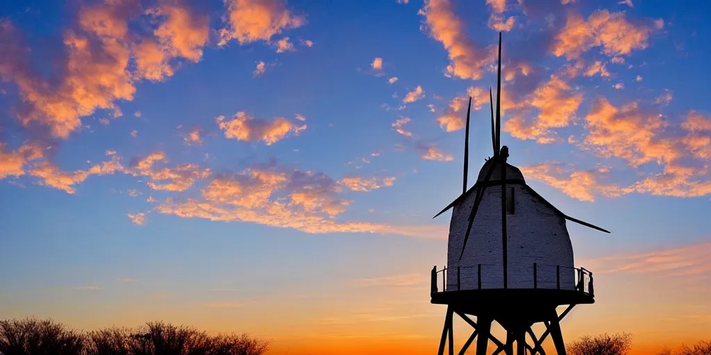 Prompt: photo of a west texas sunset, old windmill, golden hour, high quality, beautiful!!!