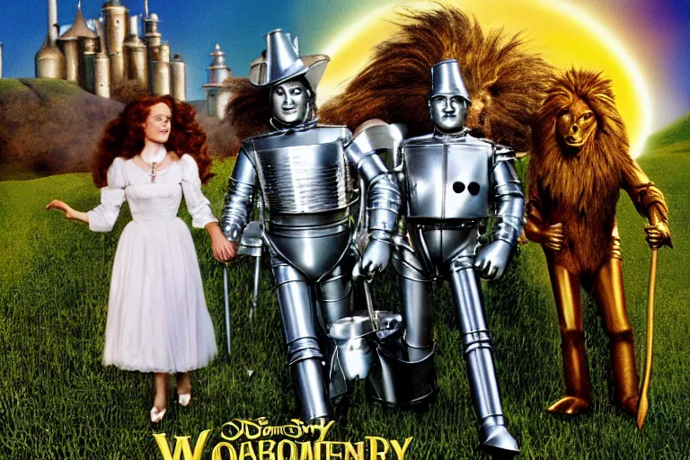 Image similar to Cinematography the wonderful wizard of Oz and Dorothy, tin man, the lion, the scarecrow by Emmanuek Lubensky