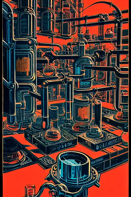 Image similar to majestic alchemist laboratory, high details, intricately detailed, by vincent di fate, inking, 3 color screen print, masterpiece, trending on artstation,, sharp, details, hyper - detailed, hd, 4 k, 8 k