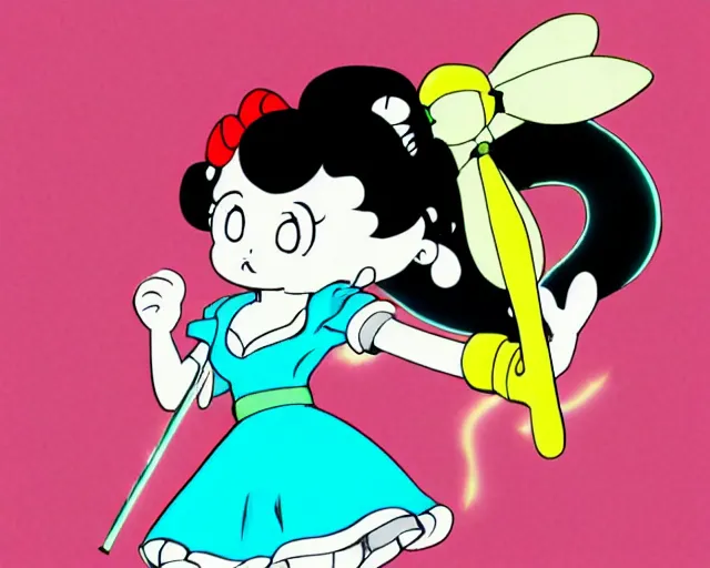 Image similar to Osamu Tezuka's Betty Boop as a magical girl, vintage anime, colorized retro cartoon, HD remaster