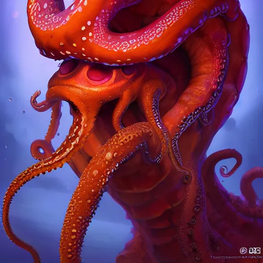 Image similar to Portrait of an Ilithid from dungeons and dragons, a creature with octopus face with tentacles instead of beard and an antropomorphic body, mattepainting concept Blizzard pixar maya engine on stylized background splash comics global illumination lighting artstation lois van baarle, ilya kuvshinov, rossdraws