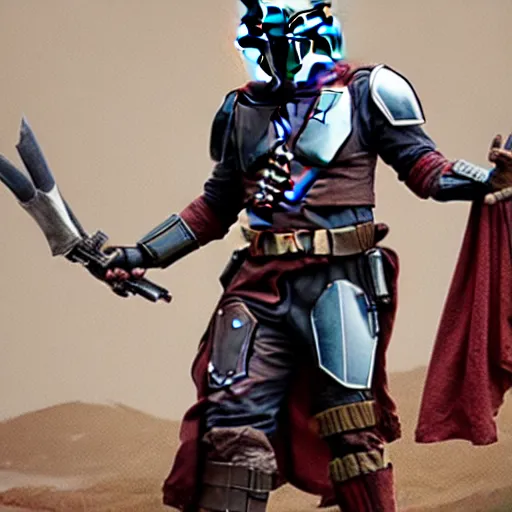 Prompt: the Mandalorian as a Wizard