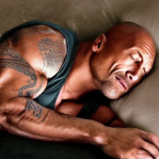 Prompt: Dwayne Johnson sleeping