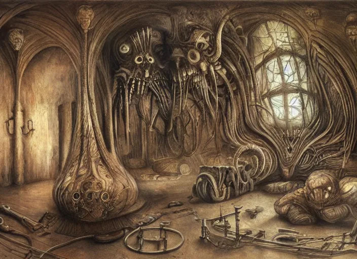 Image similar to a room by adonna khare, and h. r. giger