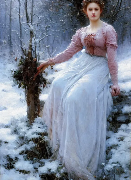 Image similar to the witch of frost by daniel ridgway knight and vladimir volegov and alexander averin and delphin enjolras and daniel f. gerhartz