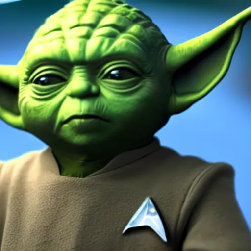 Image similar to yoda wearing a star trek uniform, photo, 8k