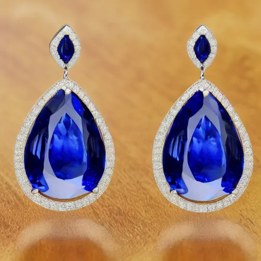 Image similar to front and side views of platinum tear drop sapphire diamond earrings