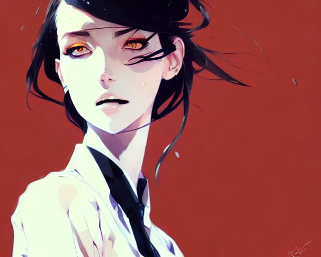 Image similar to a ultradetailed full body portrait of a woman dressed in a white shirt with a tie, by conrad roset, greg rutkowski and makoto shinkai trending on artstation