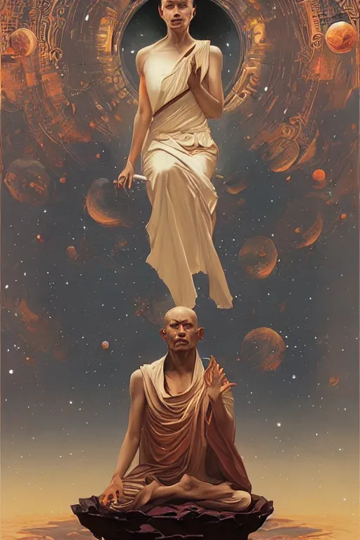 Image similar to space, buddhism, taoism, painting by greg rutkowski, j. c. leyendecker, artgerm