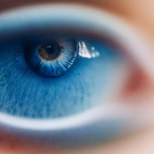 Prompt: Macro Photo of a beautiful woman's eye with a blue very detailed iris, that looks like waves and ripples