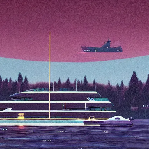 Image similar to yachting club by simon stalenhag