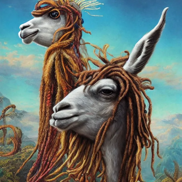 Image similar to llama with dreadlocks, by mandy jurgens, ernst haeckel, by hsiao