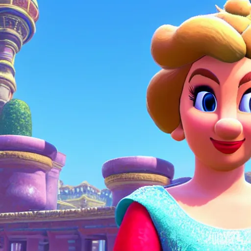 Image similar to an in-game screenshot of Adele as Princess Peach in Super Mario Odyssey