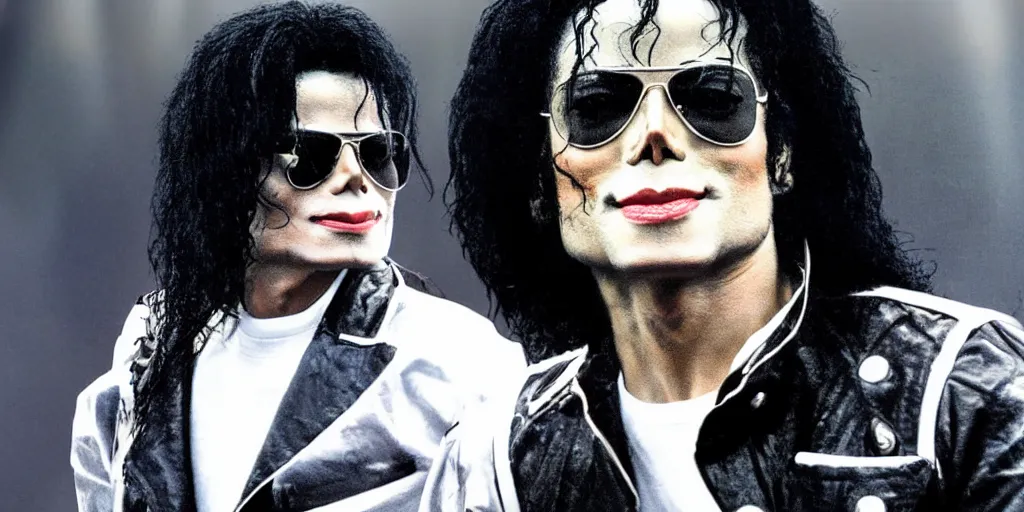 Image similar to michael jackson this is it by himself 2 0 0 9 style wearing shades, studio solo, this is it style, photo real, motion blur, solo, by himself, heroic pose, real life, spotted, ultra realistic face, accurate, 4 k, movie still, uhd, sharp, detailed, cinematic, render, modern