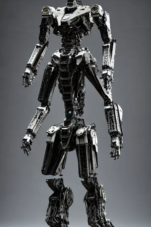 Prompt: cinematic still in westworld and pacific rim movie and real steel movie, slim full body stunning intricate humanoid mega mech by fujioka kenki, slim full body ornate intricate humanoid mega mech by mamoru nagano
