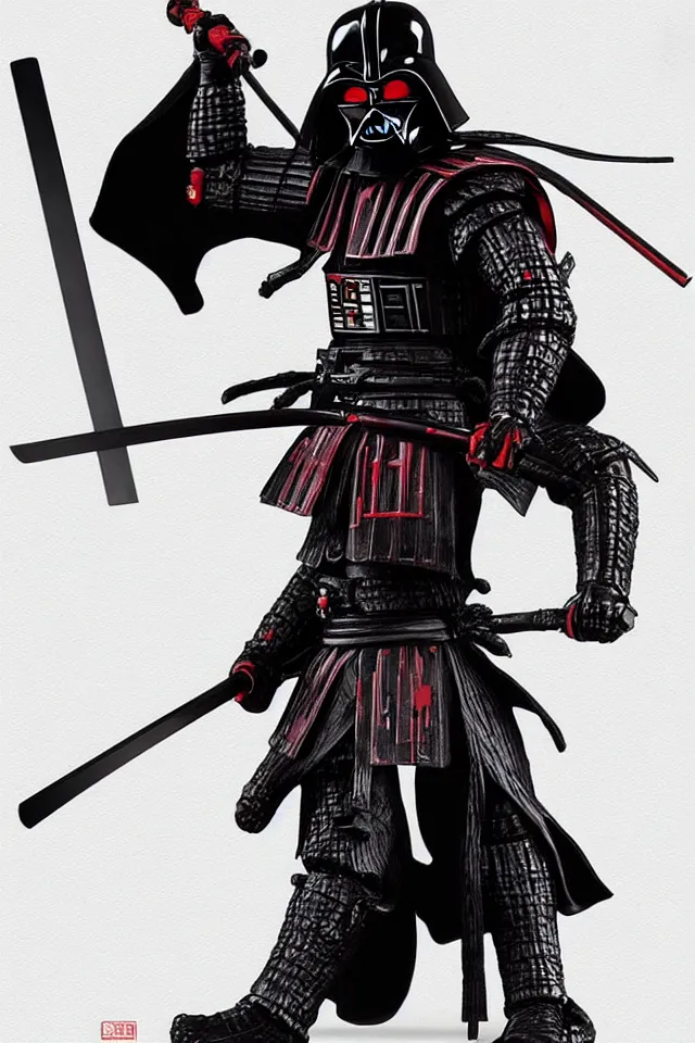 Image similar to Samurai Darth Vader, Full Figure, Yasushi Nirasawa Cartoon Anime Style