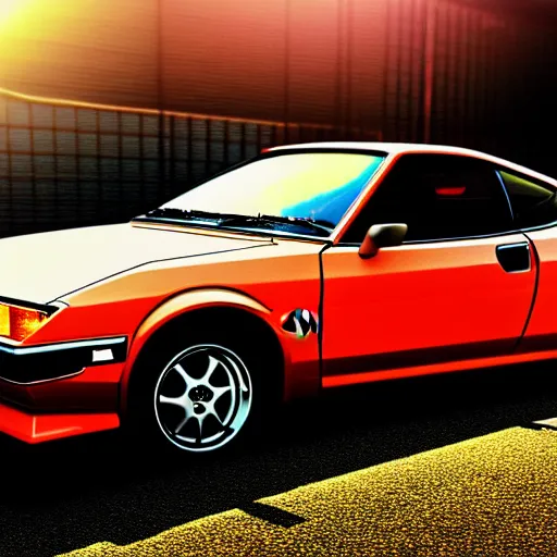 Prompt: a car Toyota Celica at carshow, Shibuya prefecture, city sunset, cinematic color, photorealistic, highly detailed