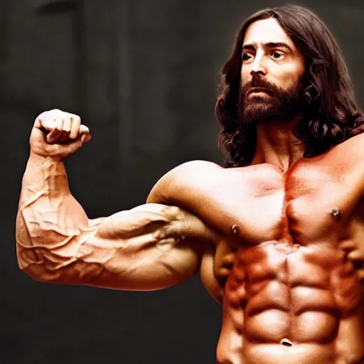 Image similar to jesus bodybuilder