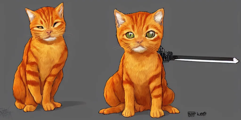 Prompt: Orange tabby cat Jedi, star wars, concept art