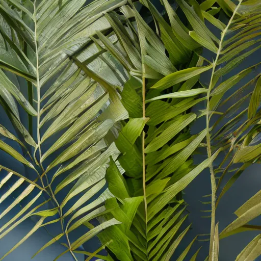 Image similar to an ultra high definition professional studio quality photograph of a ( ( ( ( ( ( transparent iridescent ) ) ) ) ) ) perspex pastel coloured jungle leaves on a plant in an empty white room. dramatic lighting, ray tracing, refraction, shallow d. o. f, colour corrected, golden ratio, three point light. volumetric shadows. god rays.