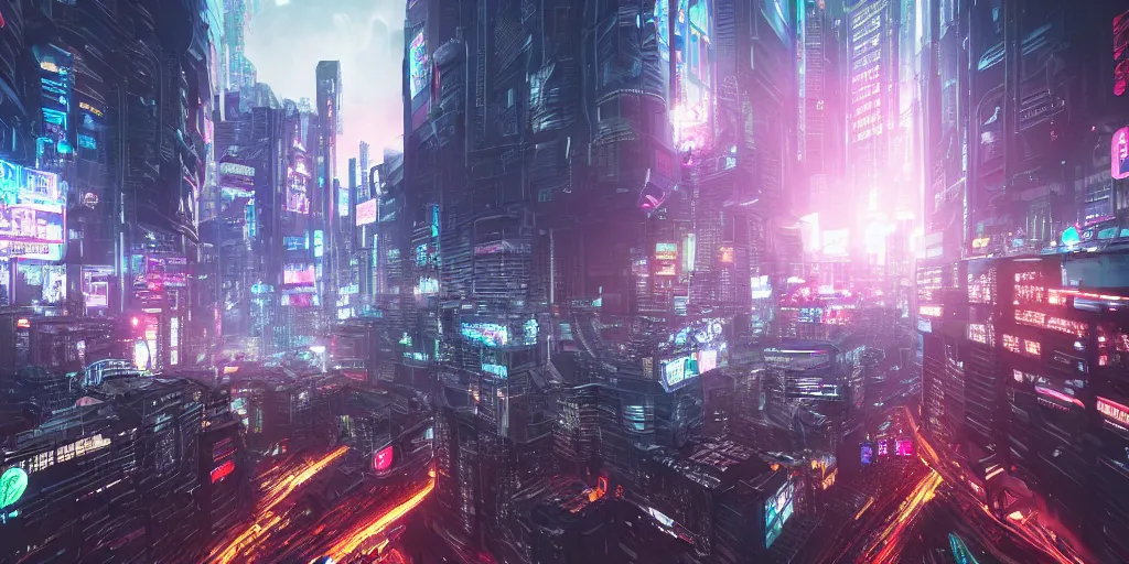 Image similar to A gigantic, sprawling cyberpunk megacity, Tokyo, night, unreal engine, octane render, ray tracing, realistic, highly detailed, cinematic, hyper realism, high detail, synthwave, concept art, award winning, anime