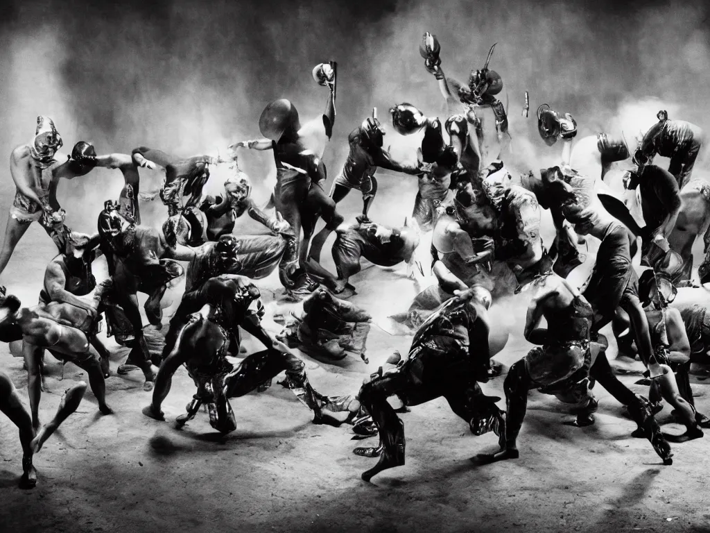 Image similar to photograph of the war of the luchadors : : 5, luchadors : : 4, war : : 3, action scene, dramatic lighting, cinematic, nineteen twenties, vintage, avant garde cinema, dada style, highly realistic, ultra detailed, black and white, by david lynch : : 3, in the style of the movie eraserhead