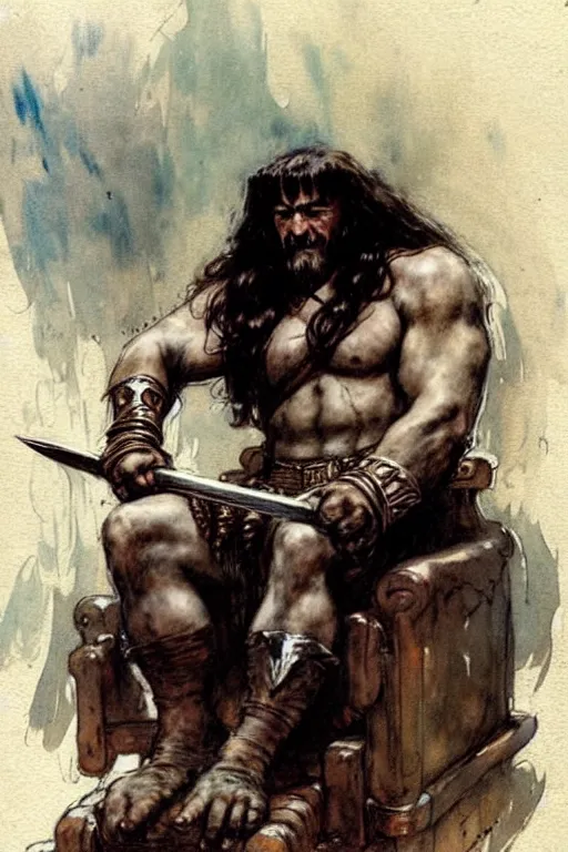 Image similar to (((((1950s king conan the barbarian sitting on his throne . muted colors.))))) by Jean-Baptiste Monge !!!!!!!!!!!!!!!!!!!!!!!!!!!