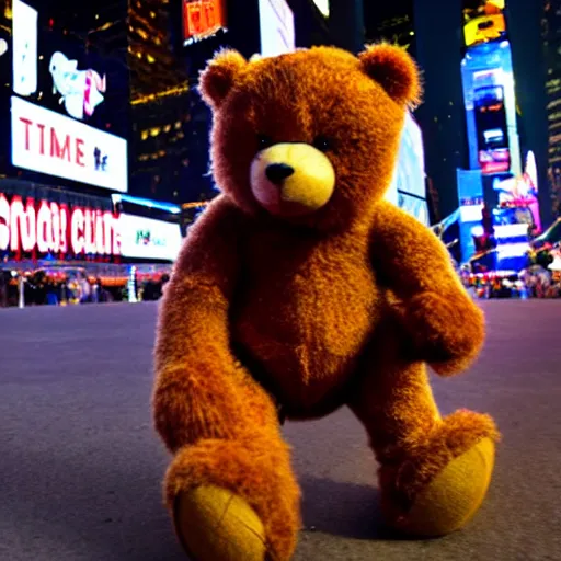 Prompt: teddy bear skating on times square