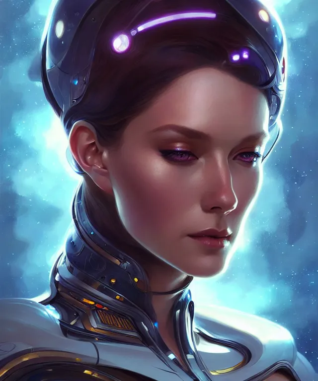 Prompt: futuristic space woman portrait, sci-fi, amber eyes, face, long hair, fantasy, intricate, elegant, highly detailed, digital painting, artstation, concept art, smooth, sharp focus, illustration, art by artgerm and greg rutkowski and alphonse mucha