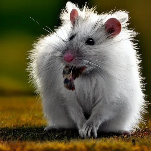 Prompt: fuzzy cute white messy fur rat hdr photography award winning