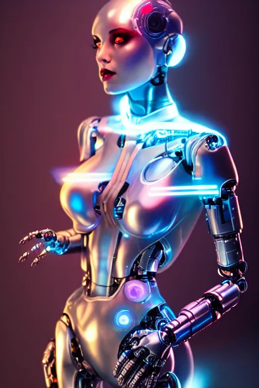 Image similar to a stunning robot woman with cybernetic enhancements, wires, led lights, glowing lights, futuristic, by artgerm and wlop and bosch