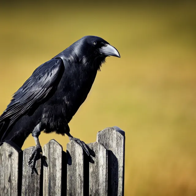 Image similar to crow on a fence post, nature photography, wildlife photography canon, sony, nikon, olympus, 4 k, hd, telephoto, award winning, depth of field, golden hour