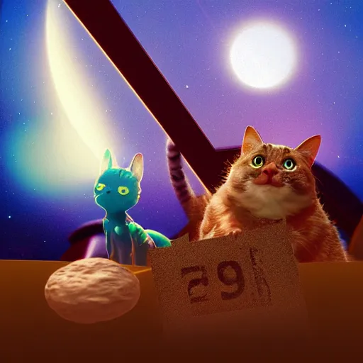 Prompt: cat and aliens on mars, polaroid, cinema 4d